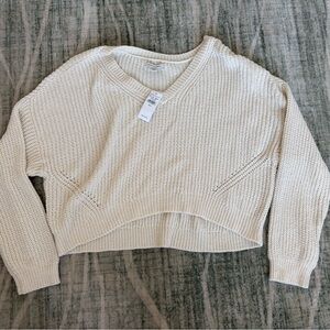 American Eagle Outfitters Chenille Cropped V-Neck Sweater - Women's S - Cream
